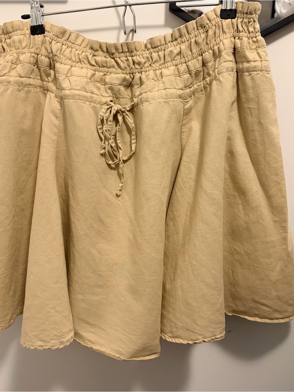 Women's Casual Drawstring Waist Linen-Blend Skirt - Tan